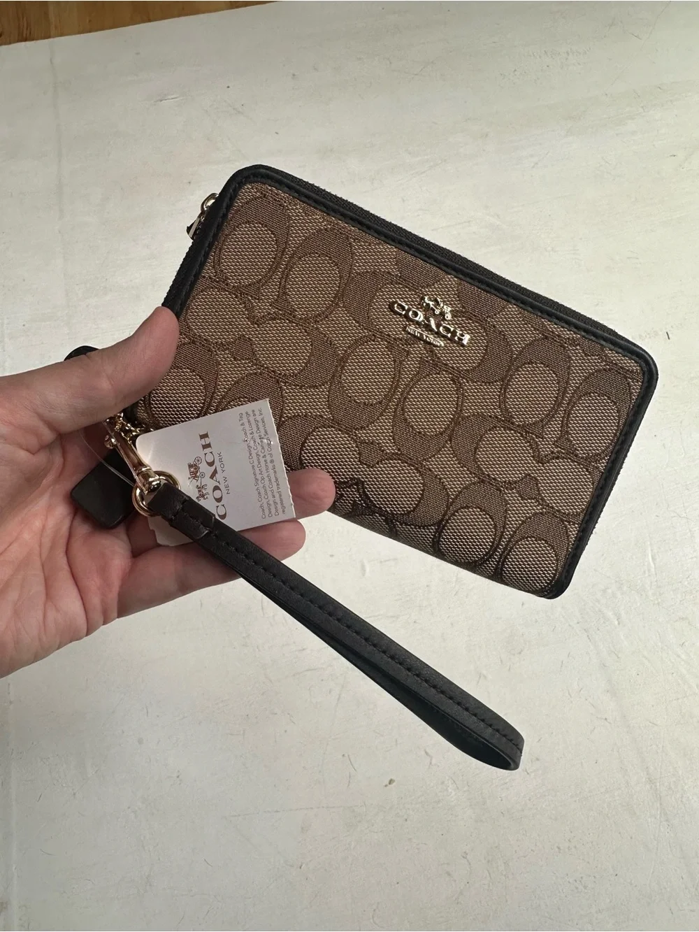 NWT Coach Brown Signature Canvas Wallet with Dark Brown Trim